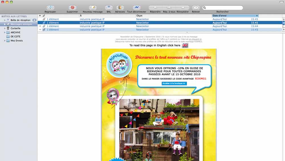 Création de newsletter pas cher pour une marque de vêtement Newsletter pour Chipoupine Vente de vêtements pour enfants