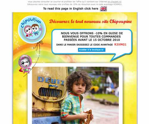 Création de newsletter pas cher pour une marque de vêtement - Newsletter pour Chipoupine Vente de vêtements pour enfants
