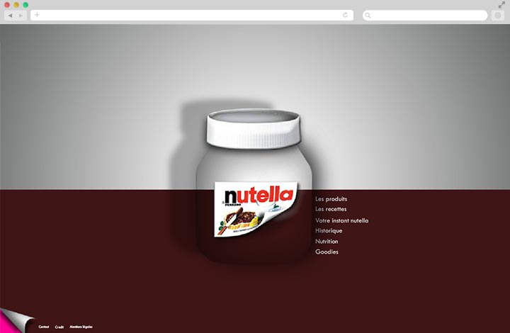 Projet site Nutella Page d'accueil pour les plus grand