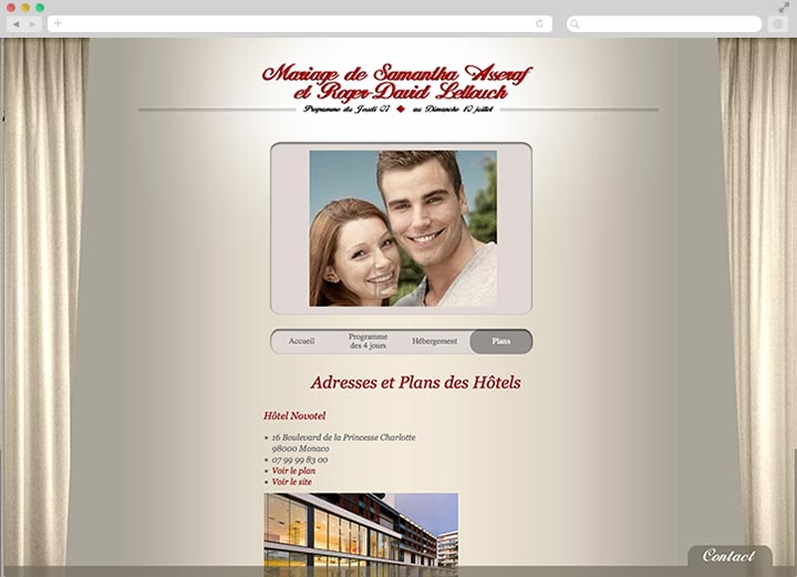 Création de Site Internet Pas Cher pour l’Annonce d’un Mariage Page des plans de hôtels