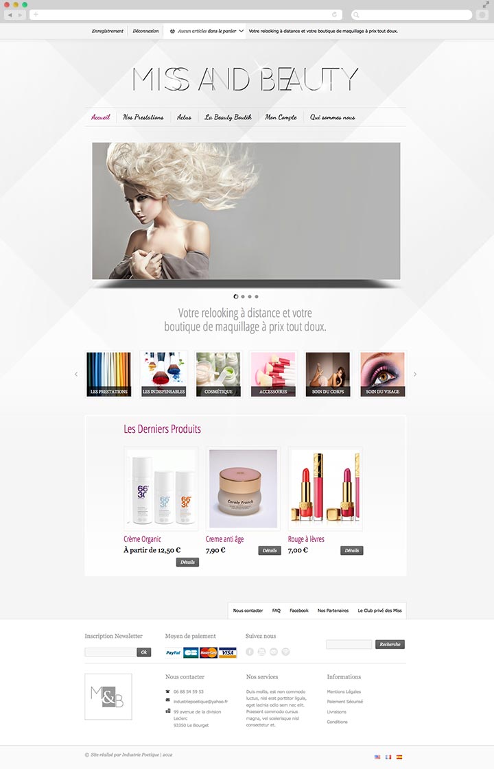 Création de site internet E commerce pas cher pour des produits cosmétiques Page d'accueil