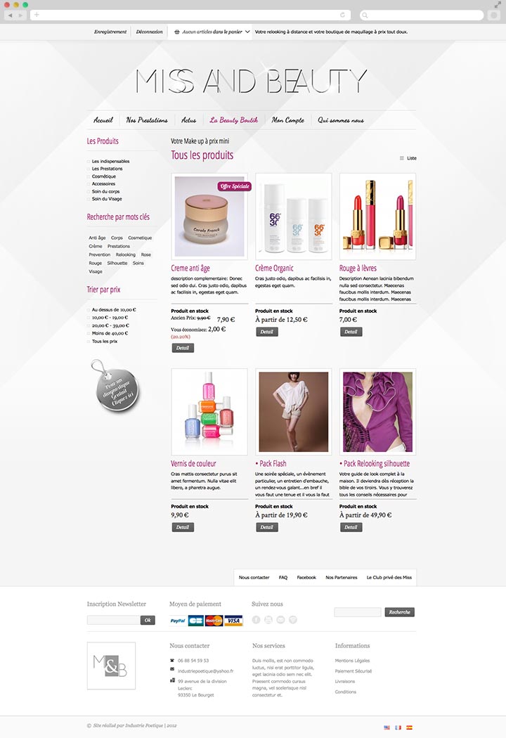 Création de site internet E commerce pas cher pour des produits cosmétiques La Boutique Présentation en grille
