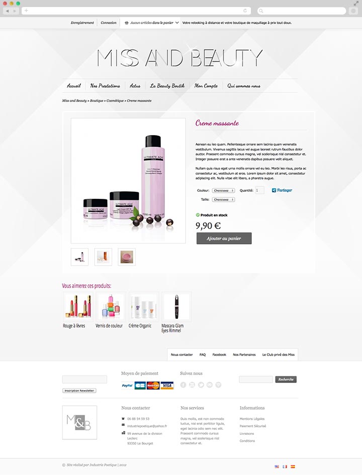 Création de site internet E commerce pas cher pour des produits cosmétiques Fiche produit
