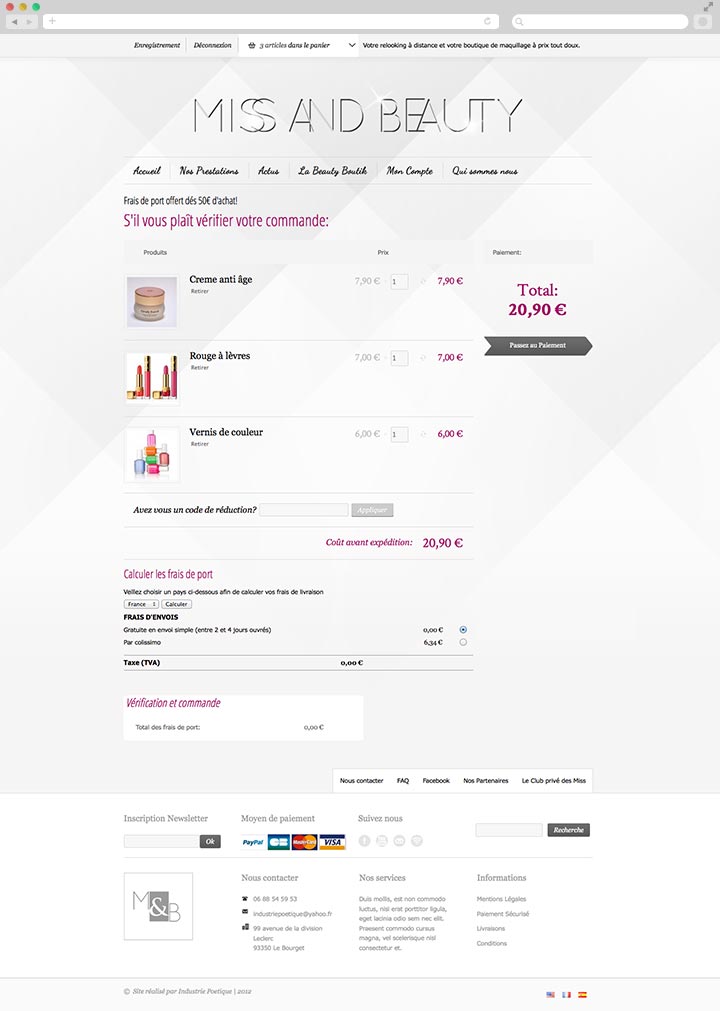 Création de site internet E commerce pas cher pour des produits cosmétiques Panier - Récapitulatif Achats