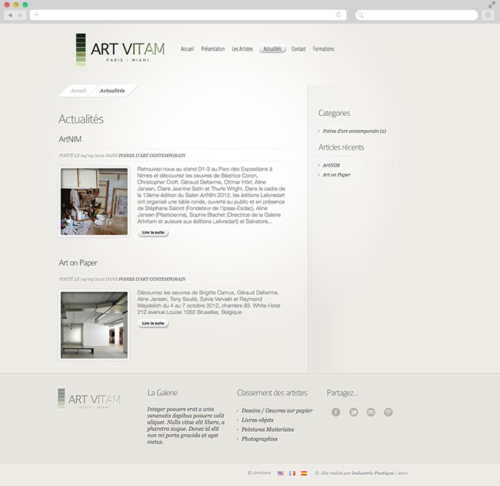 Création de Site Internet Pas Cher pour une Galerie d’Art Page des actualités