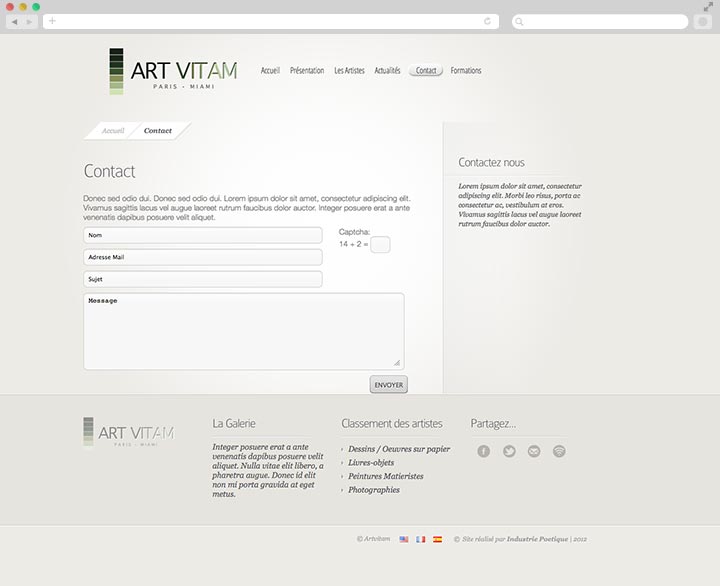 Création de Site Internet Pas Cher pour une Galerie d’Art Page de contact