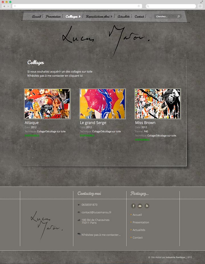 Création de Site Internet Pas Cher pour un Artiste Plasticien Page menu des œuvres