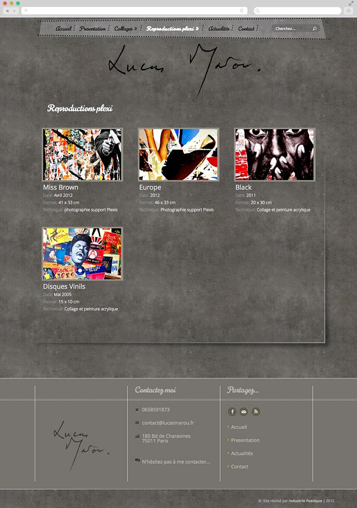 Création de Site Internet Pas Cher pour un Artiste Plasticien Page menu vente des reproductions