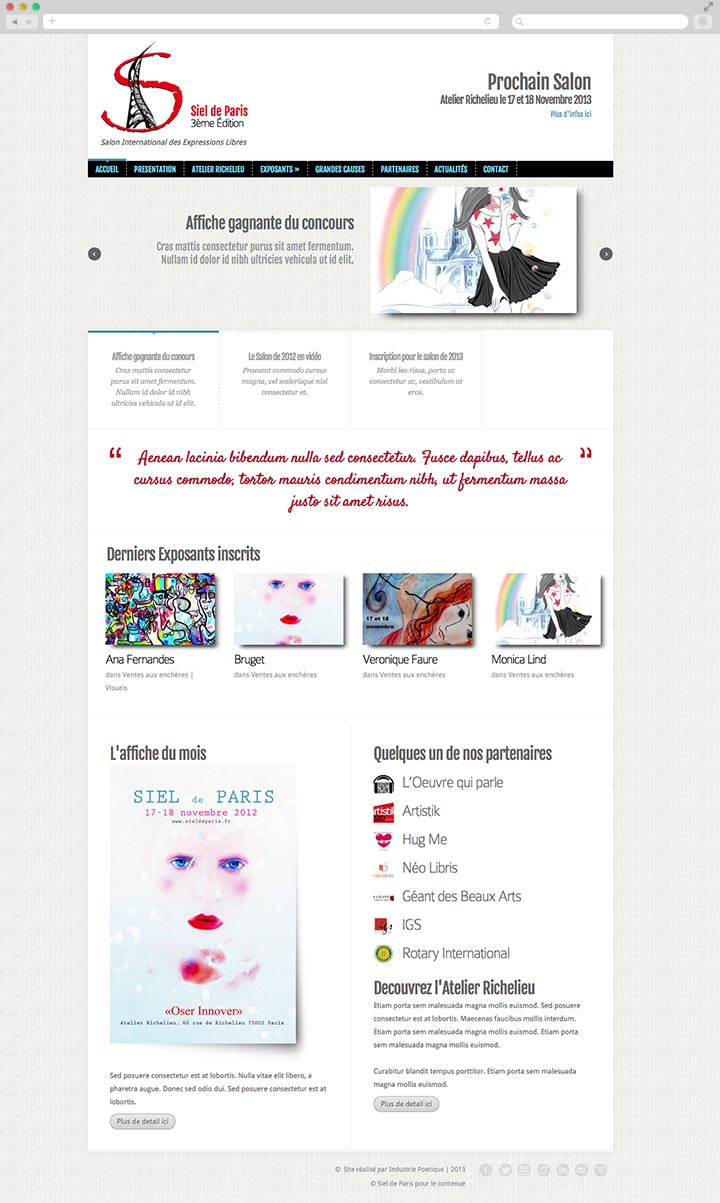 Création de Site Internet Pas Cher pour un Salon Artistique Page d'accueil