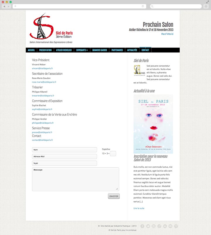 Création de Site Internet Pas Cher pour un Salon Artistique Page de contact