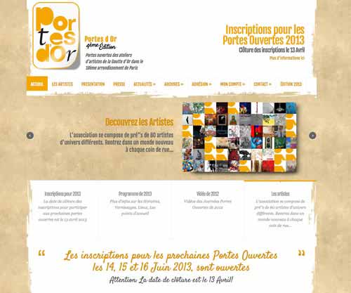 Création de site internet pour une association d'artistes Association d'artiste Portes d'Or