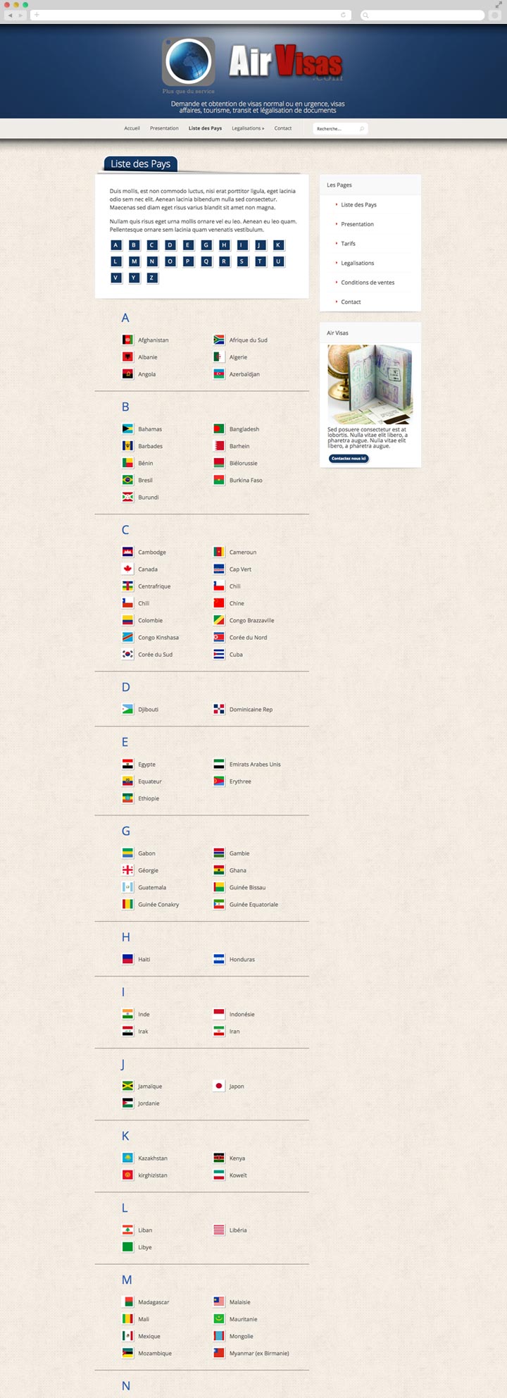 Création de Site Internet Pas Cher de Demande de Visas Liste des pays