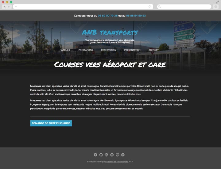 Création de Site Internet Pas Cher pour un Taxi Conventionné Exemple d'une page avec bandeau image