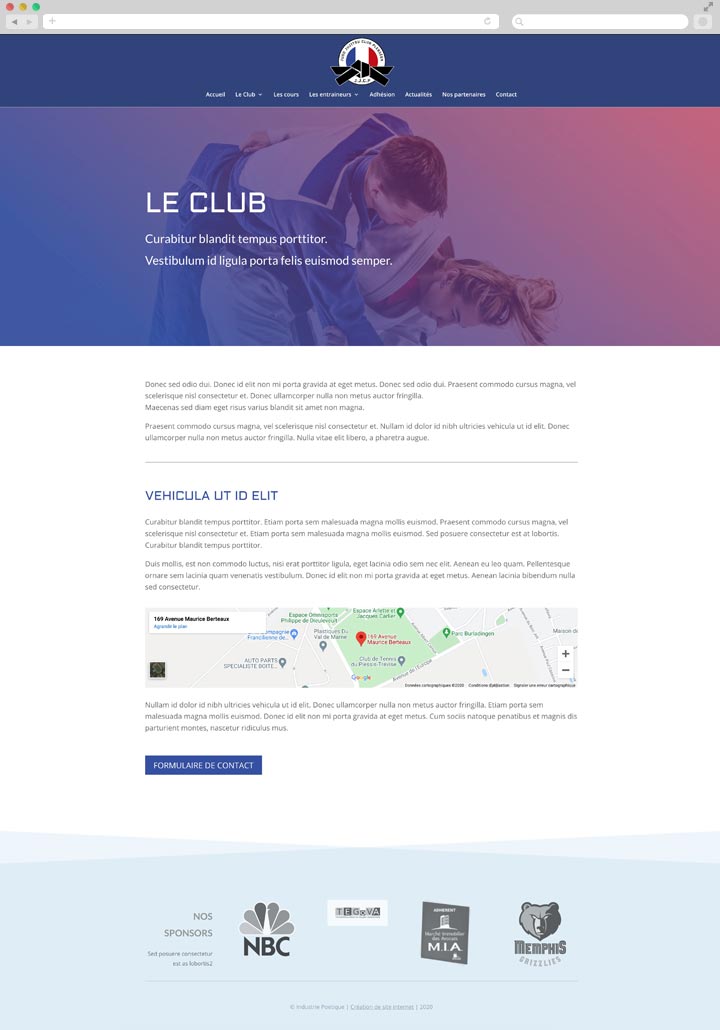 Création de site internet pas cher pour un club de sport Exemple d'une page