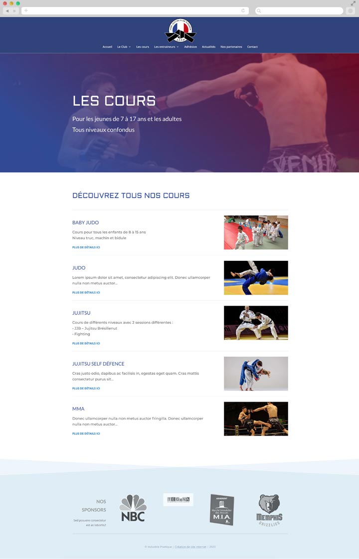 Création de site internet pas cher pour un club de sport Liste des cours