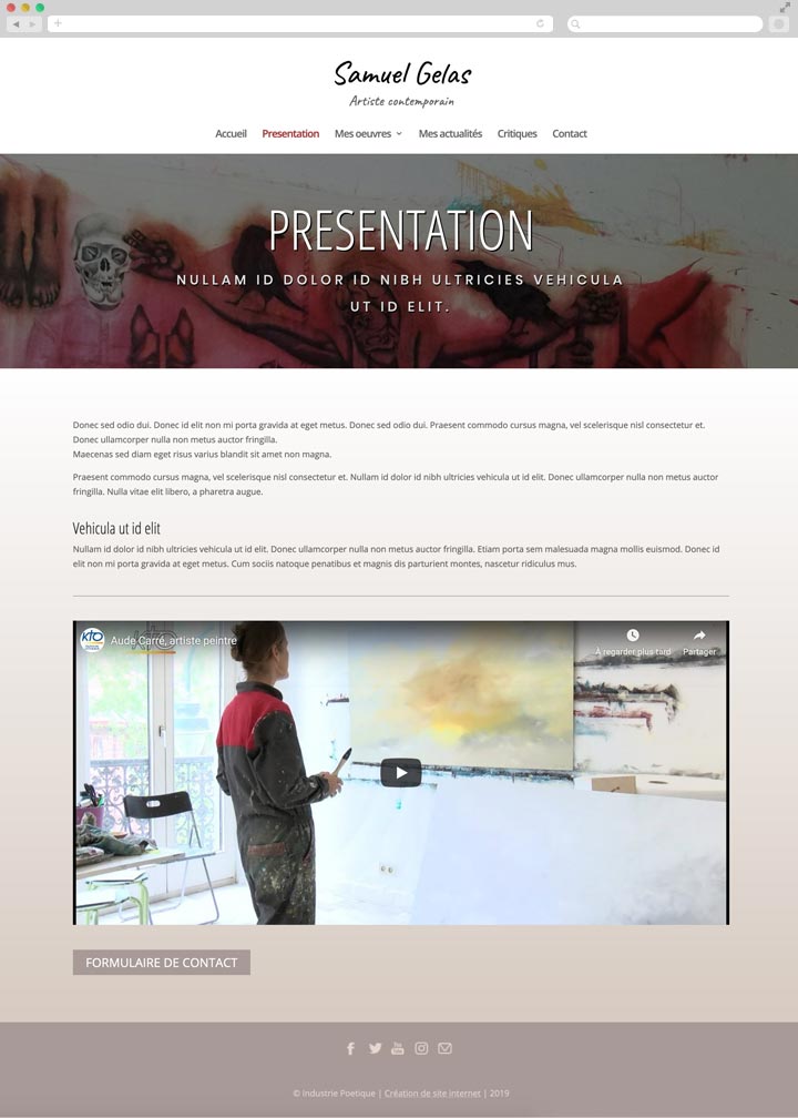 Création de site pas cher pour un artiste peintre plasticien Page de présentation