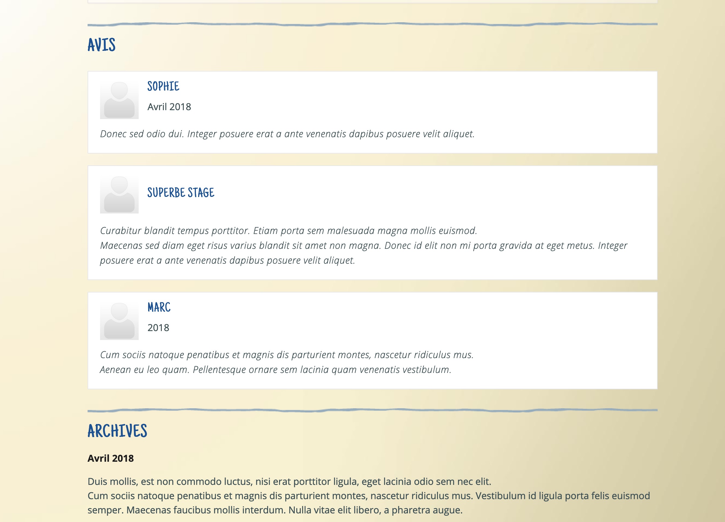 Exemples de Types de Contenue pour Pages Internet Exemple 10 : Commentaires des visiteurs du site