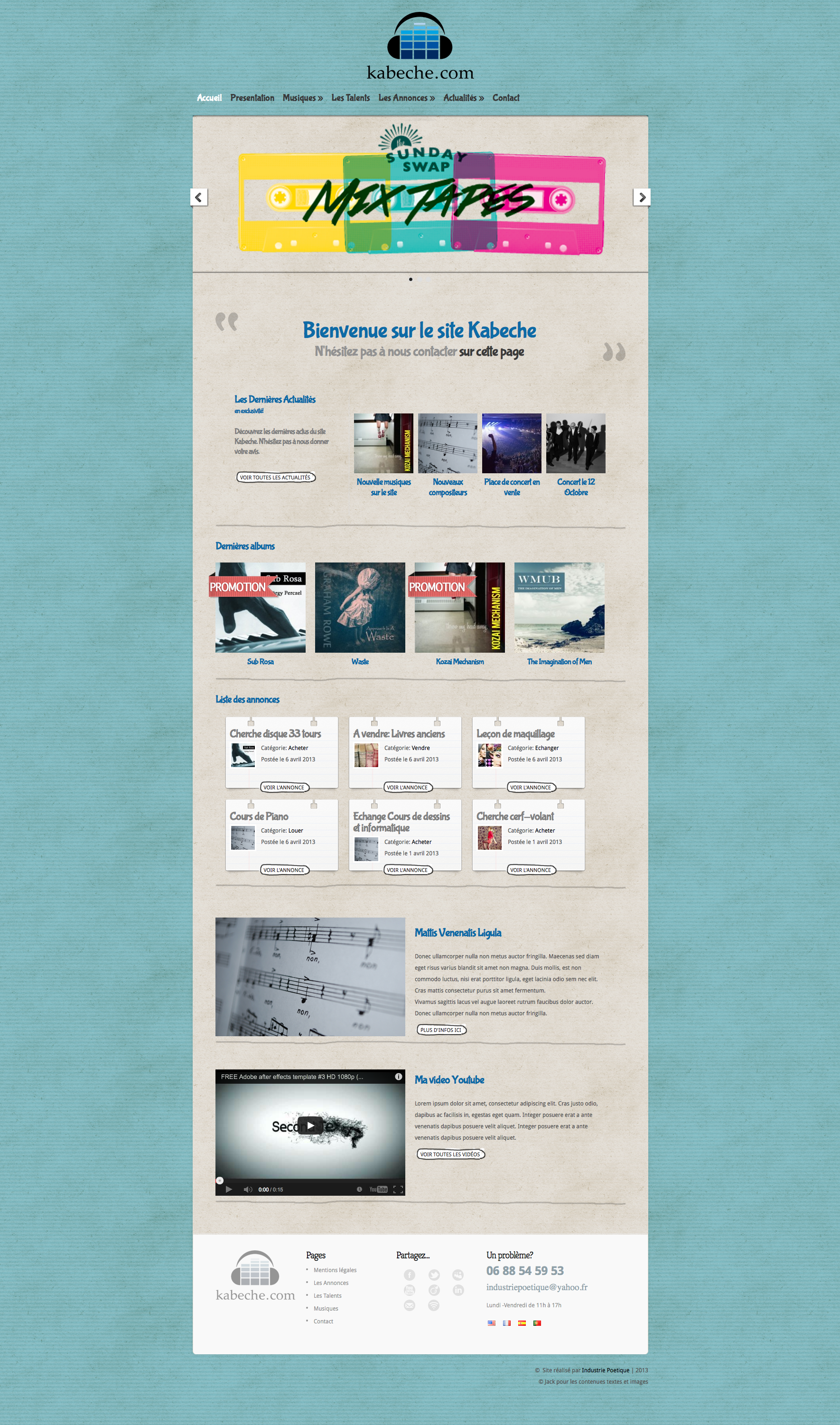 Exemples de Page d’Accueil pour Site Internet 8- Exemple de page d'accueil pour le site d'un vendeur de musique