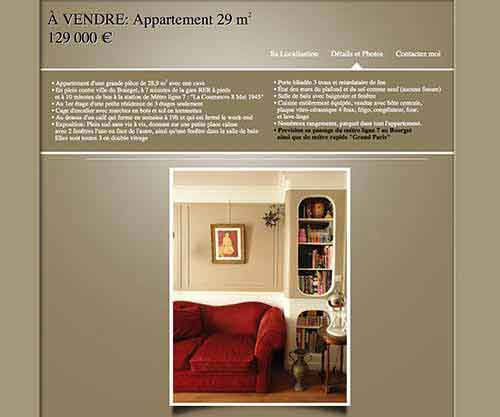 Création de site internet pas cher de présentation d'un appartement Appartement à vendre