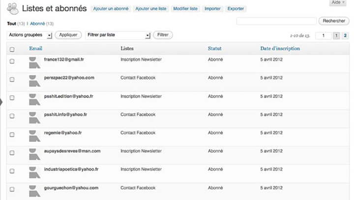 Envois de newsletters depuis votre site